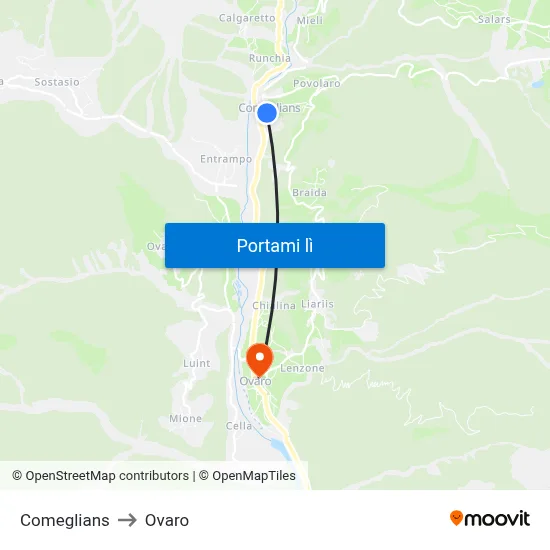 Comeglians to Ovaro map