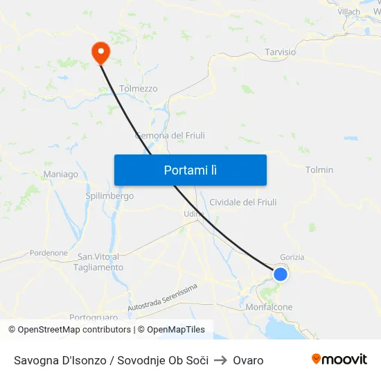 Savogna D'Isonzo / Sovodnje Ob Soči to Ovaro map
