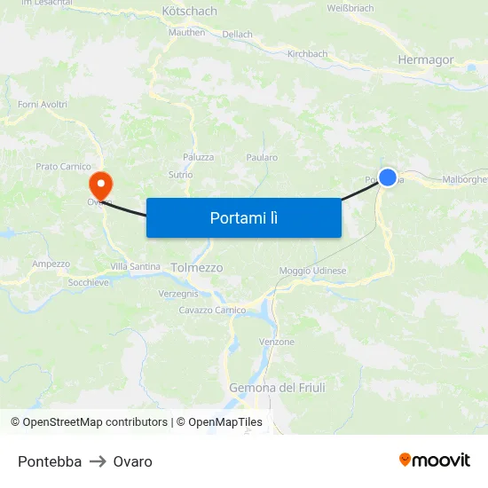 Pontebba to Ovaro map