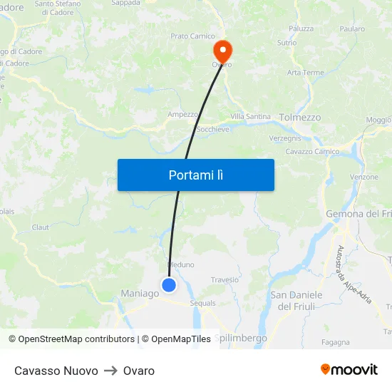 Cavasso Nuovo to Ovaro map