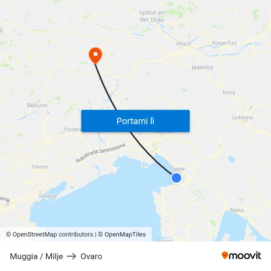 Muggia / Milje to Ovaro map