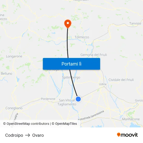 Codroipo to Ovaro map