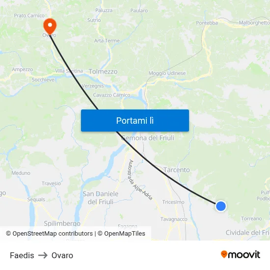 Faedis to Ovaro map