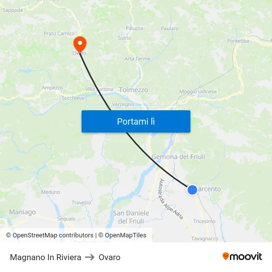 Magnano In Riviera to Ovaro map