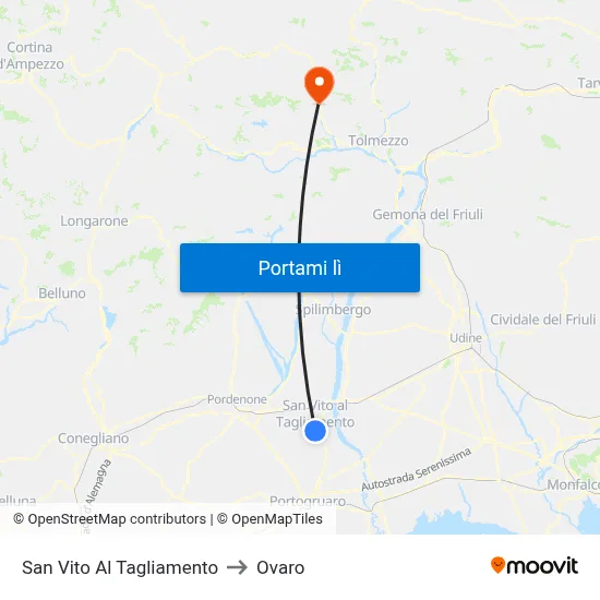San Vito Al Tagliamento to Ovaro map