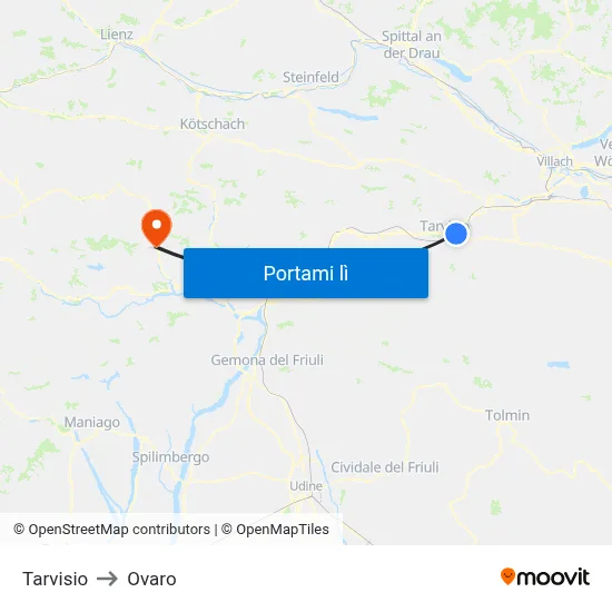 Tarvisio to Ovaro map