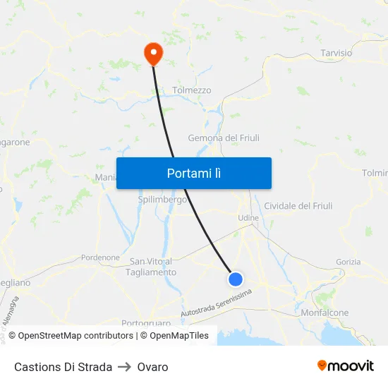 Castions Di Strada to Ovaro map