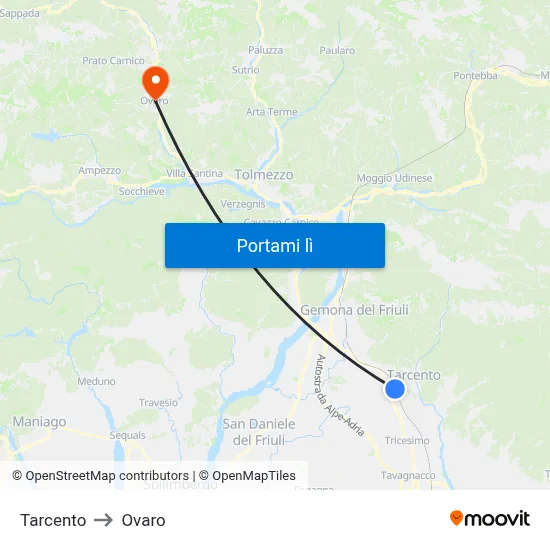 Tarcento to Ovaro map