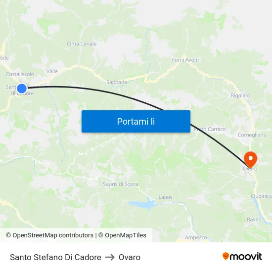 Santo Stefano Di Cadore to Ovaro map