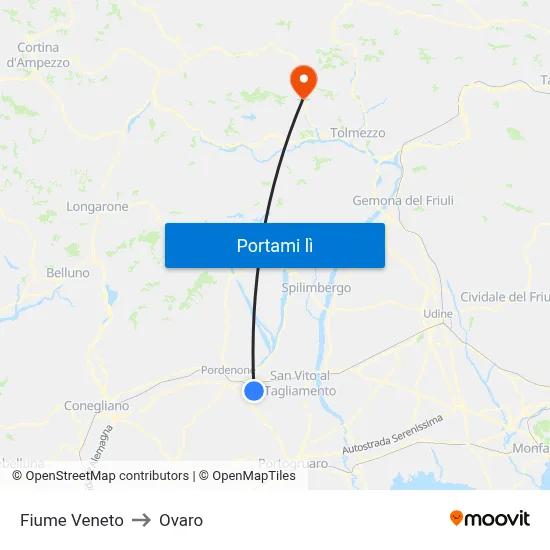 Fiume Veneto to Ovaro map