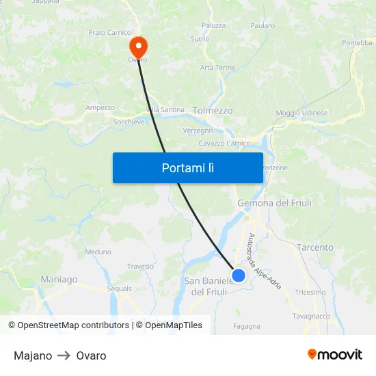 Majano to Ovaro map