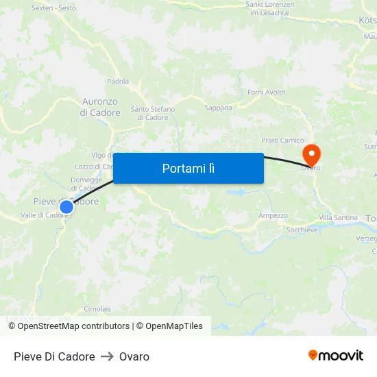 Pieve Di Cadore to Ovaro map