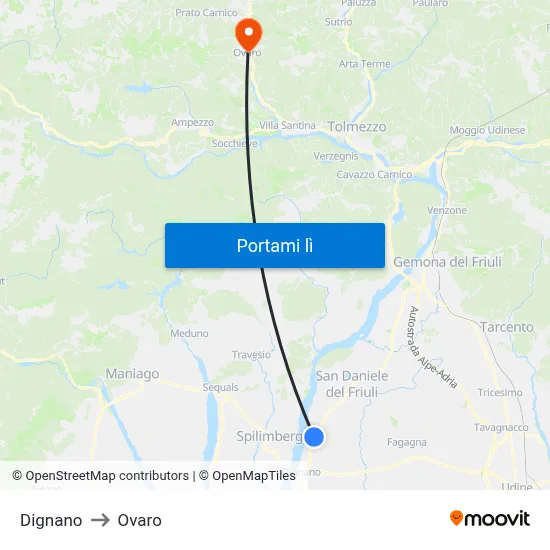 Dignano to Ovaro map