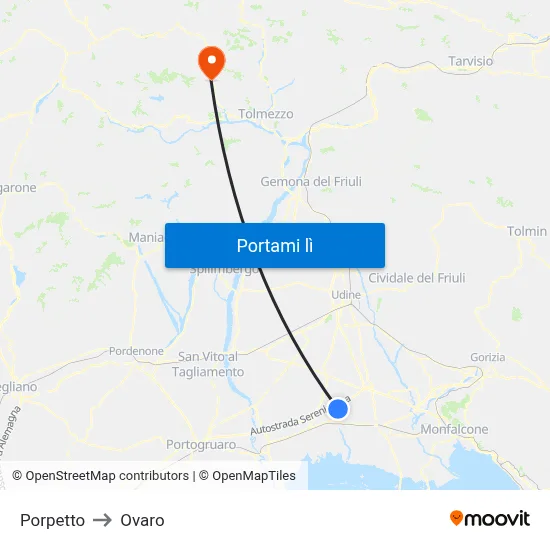 Porpetto to Ovaro map