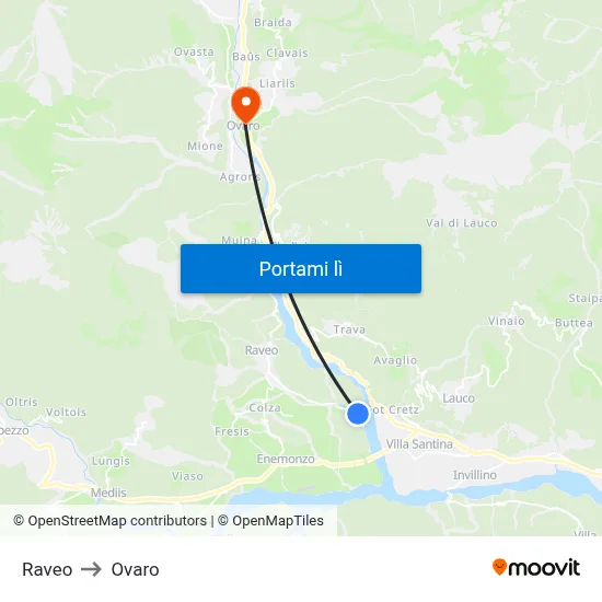 Raveo to Ovaro map