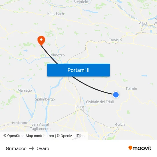 Grimacco to Ovaro map