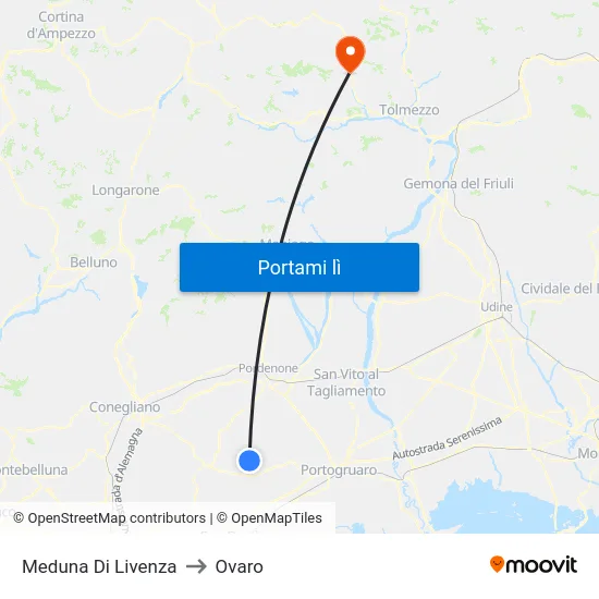 Meduna Di Livenza to Ovaro map