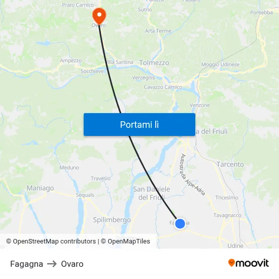 Fagagna to Ovaro map