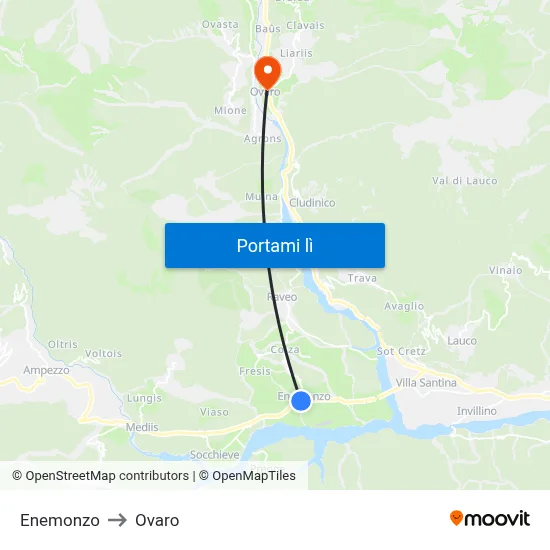 Enemonzo to Ovaro map