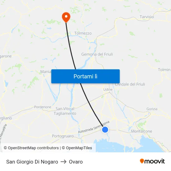 San Giorgio Di Nogaro to Ovaro map