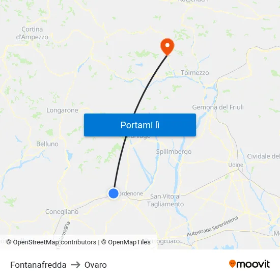 Fontanafredda to Ovaro map