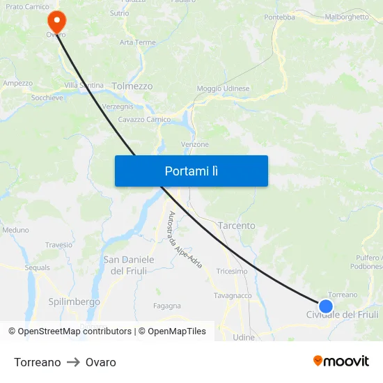 Torreano to Ovaro map