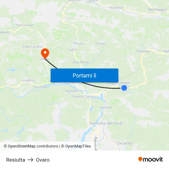 Resiutta to Ovaro map