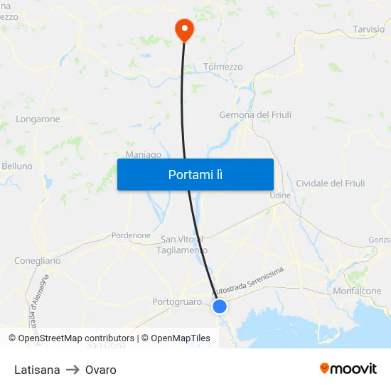 Latisana to Ovaro map