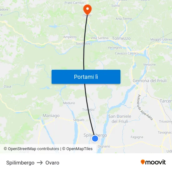 Spilimbergo to Ovaro map