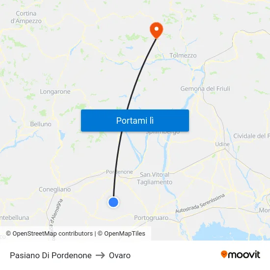 Pasiano Di Pordenone to Ovaro map