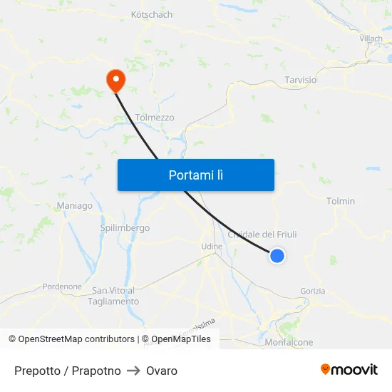 Prepotto / Prapotno to Ovaro map