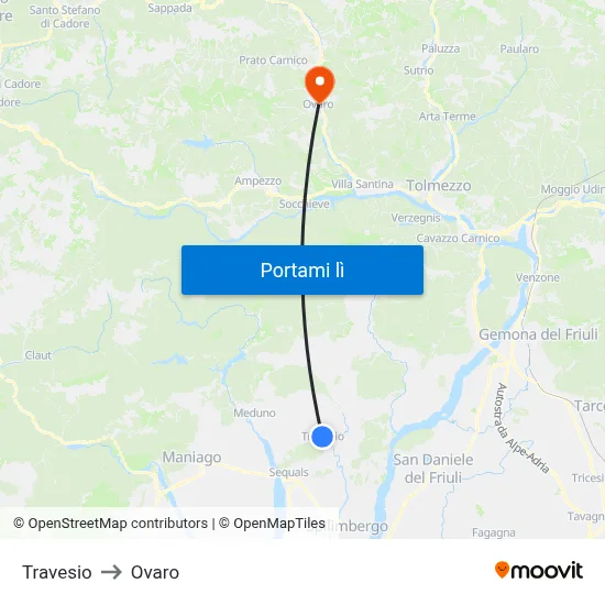 Travesio to Ovaro map