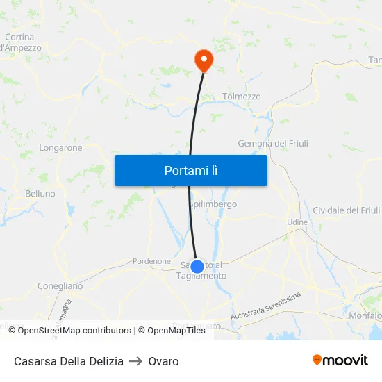 Casarsa Della Delizia to Ovaro map