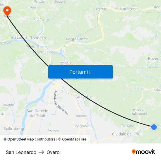 San Leonardo to Ovaro map