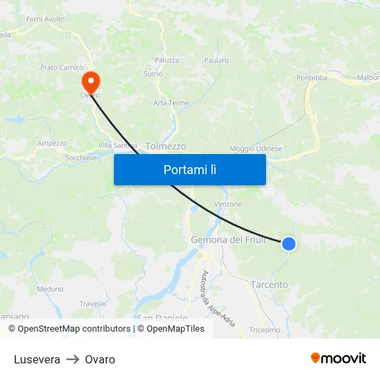 Lusevera to Ovaro map