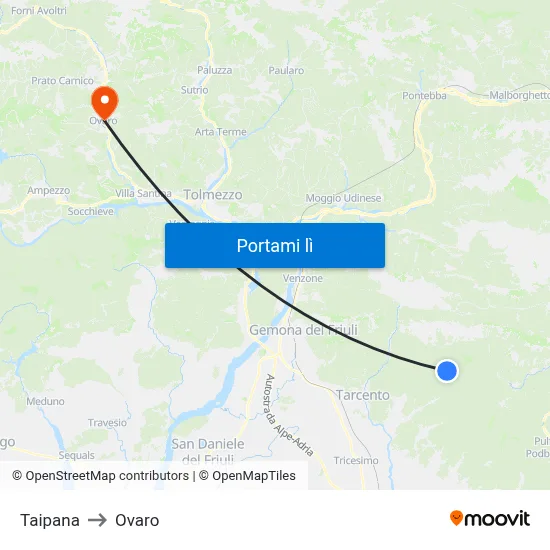 Taipana to Ovaro map