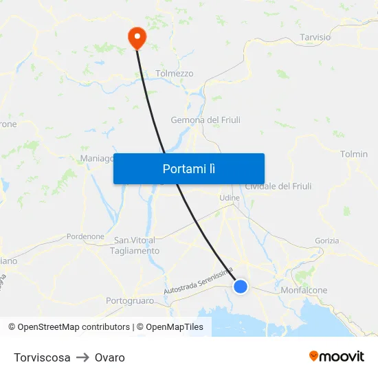 Torviscosa to Ovaro map