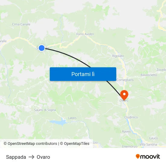 Sappada to Ovaro map