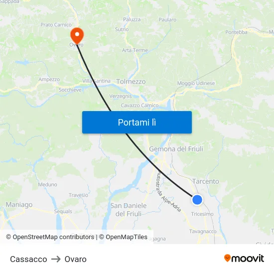 Cassacco to Ovaro map