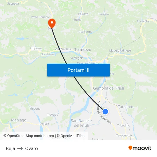 Buja to Ovaro map