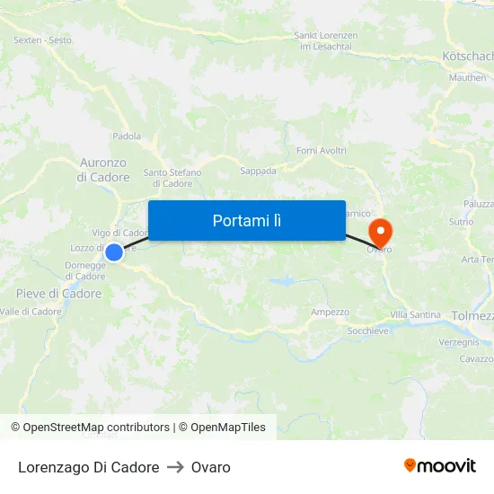 Lorenzago Di Cadore to Ovaro map
