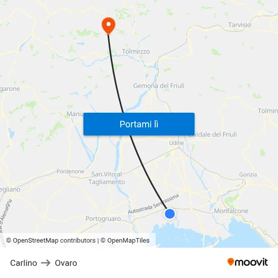 Carlino to Ovaro map
