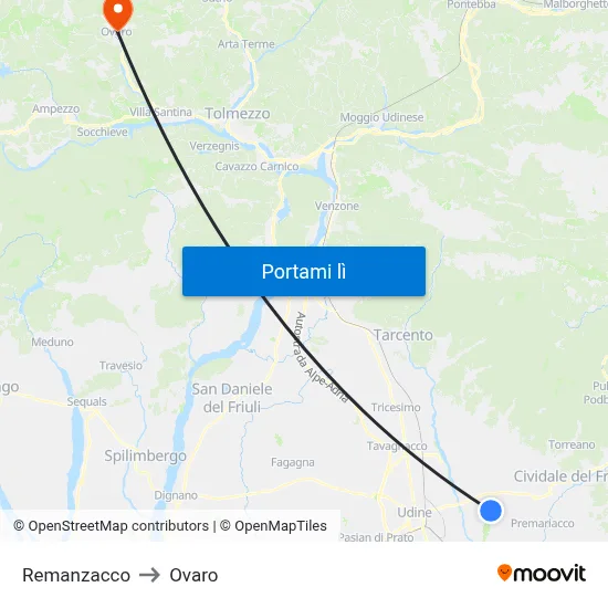 Remanzacco to Ovaro map
