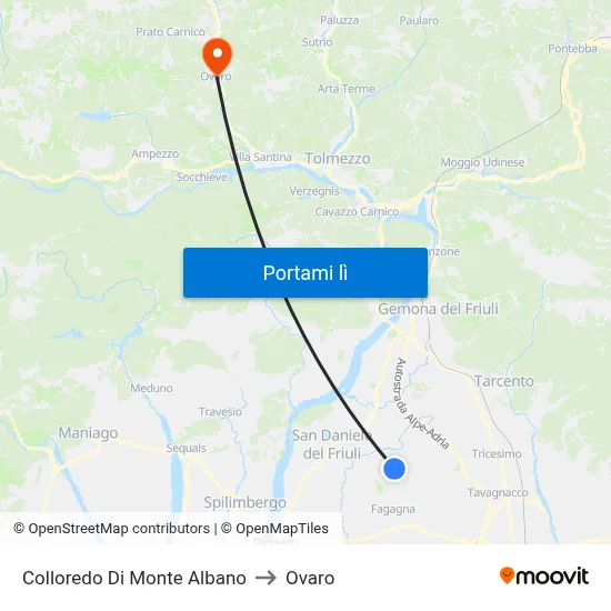 Colloredo Di Monte Albano to Ovaro map
