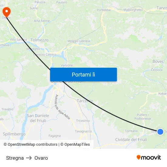 Stregna to Ovaro map