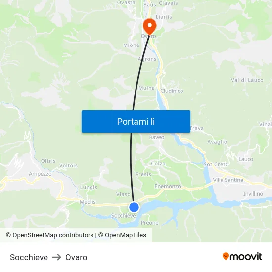 Socchieve to Ovaro map