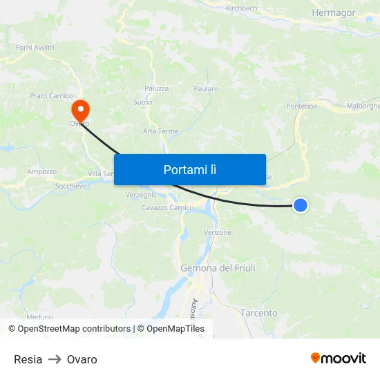 Resia to Ovaro map