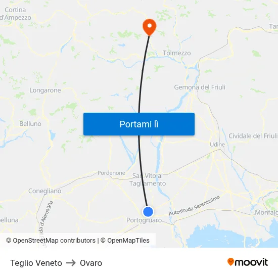 Teglio Veneto to Ovaro map