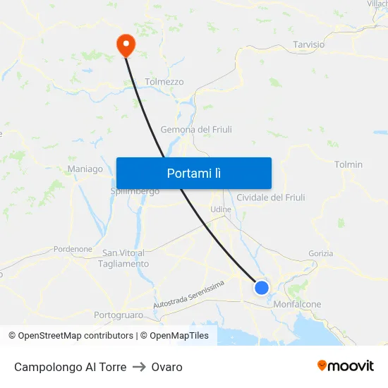 Campolongo Al Torre to Ovaro map