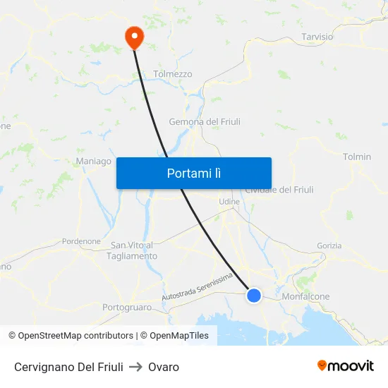 Cervignano Del Friuli to Ovaro map